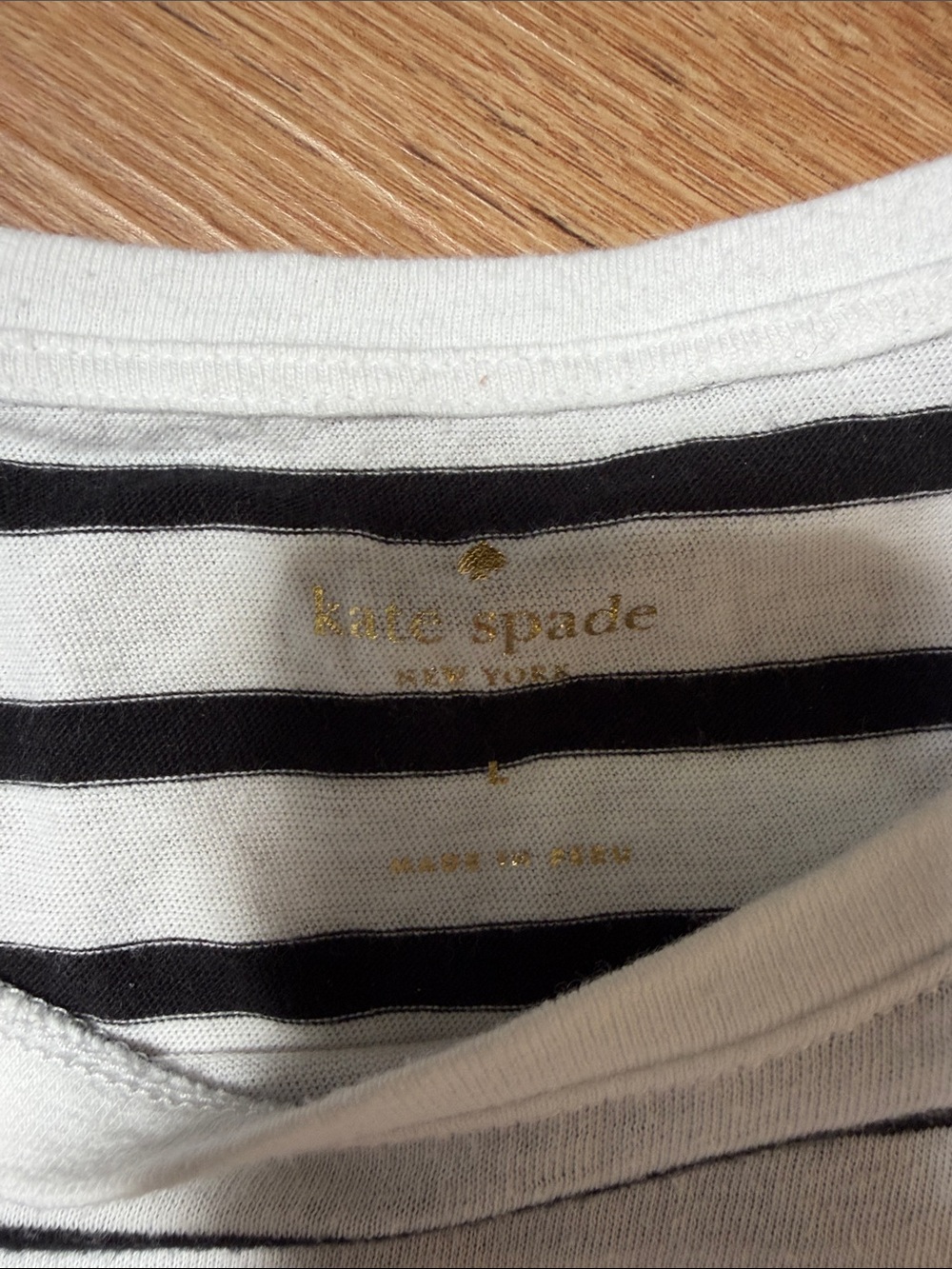 kate spade Black & White Striped Top with ruffled hem, size L - Picture 3 of 3